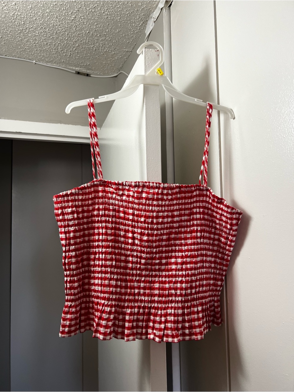 H&M Red Gingham Smocked Crop Tank